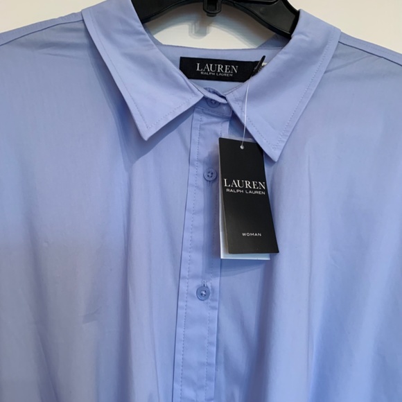 NWT  PLUS 2X  Ralph Lauren Cotton blend Short Sleeve Shirt Pebble Blue - Picture 3 of 7